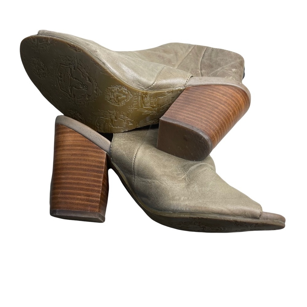RUDSAK Women's Taupe Gray Leather Open-toe Ankle Block Heels Booties Size 38 - Picture 12 of 13